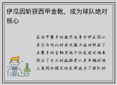 伊瓜因斩获西甲金靴，成为球队绝对核心